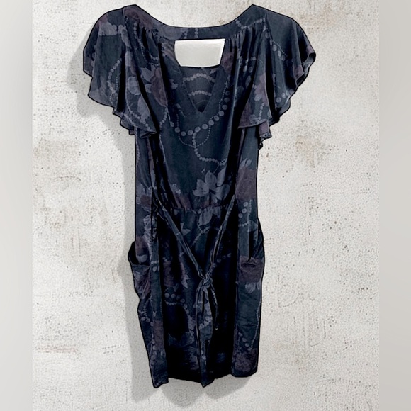 EUC Rebecca Taylor Dark Washed Gray/Purple Floral Silk Sheath Dress Sz 4/Small - Picture 2 of 4